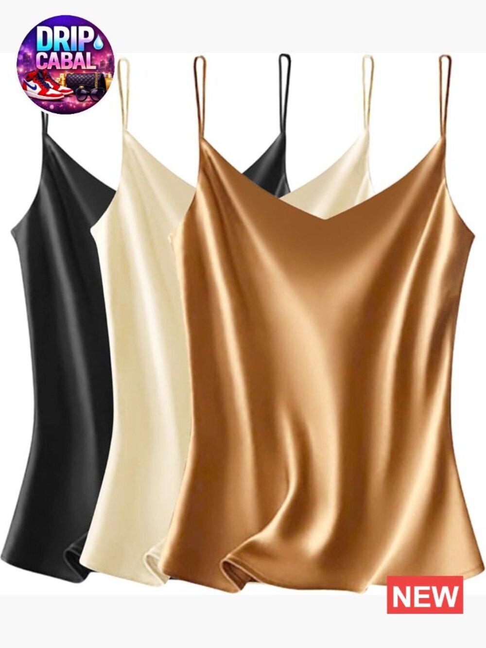 Satin V-Neck Cami Top Pack Adjustable Spaghetti Strap Tank Tops Silky Blouses